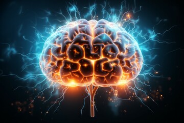 Wall Mural - Hologram of the brain. Background with selective focus and copy space