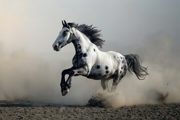 White and black horse run gallop