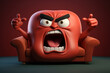 © Balica - Illustration of screaming and indignant cushion on armchair, red pillow shows its resentment with gestures and emotions as cartoon character, angry expression on its face
