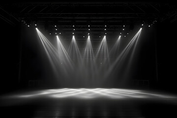 Wall Mural - Artistic performances stage light background with spotlight illuminated the stage for contemporary dance. Empty stage with monochromatic colors and lighting design. Entertainment show.