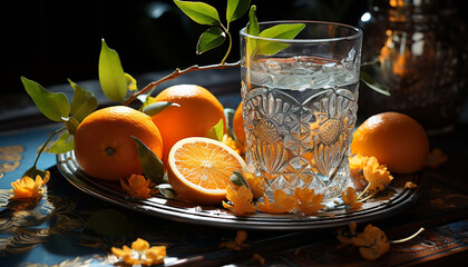 Poster - Freshness of citrus fruit on table, nature healthy eating celebration generated by AI