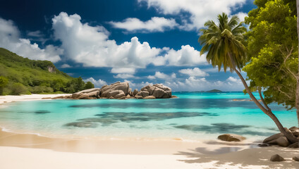  vacation sunny beach in Seychelles