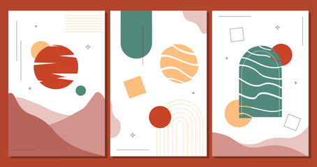 Wall Mural - abstract geometrical posters set. minimalistic creativity and art. red and yellow sircles. templates