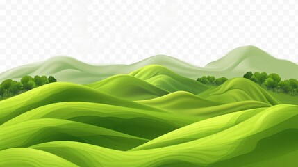 Wall Mural - 3d realistic cartoon green hills on transparent background. Summer landscape element. Minimal nature cute composition. Vector illustration