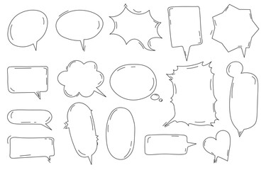 Fototapete - Speech bubbles sketch set. Template for comics. Communication and interaction. Blank and empty space for text. Dialogue and chat. Linear flat vector collection isolated on white background