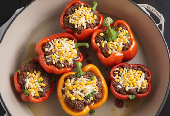 Wall Mural - Beef and corn stuffed bell peppers