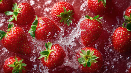 Wall Mural - fresh strawberries floating on waters 