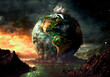 illustration of dramatic scenery about earth that being destruct by pollution