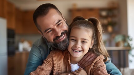 Wall Mural - portrait of caring father embracing happy girl