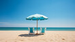 © Muhammad Shahzad - Umbrella and chair on the beach with blue sky background.