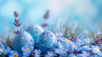 Wall Mural - Easter wallpaper, setting with eggs in shades of blue and purple.