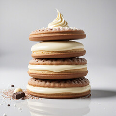 Wall Mural - Cream-filled biscuits on white background