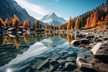 Wall Mural - Stunning Autumn Mountain Lake Landscape