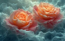 A Pair Of Light Pink Flower Blooms Floating On Wavy Water Background