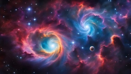 Wall Mural - wallpaper of cosmic scene featuring a vibrant and colorful nebula with swirling gases and celestial wonders background.