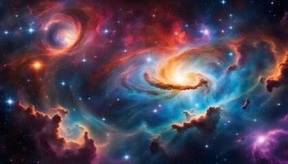 Wall Mural - wallpaper of cosmic scene featuring a vibrant and colorful nebula with swirling gases and celestial wonders background.