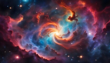 Wall Mural - wallpaper of cosmic scene featuring a vibrant and colorful nebula with swirling gases and celestial wonders background.