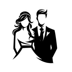 Vector design of a romantic couple – Silhouette of a Bride and Groom – Wedding Decor Element