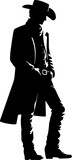 Fototapeta Pokój dzieciecy - Cowboy standing holding belt buckle pose silhouette