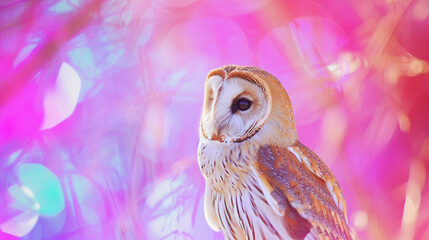 Wall Mural - Abstract animal Owl portrait in studio with a colorful and bright background. AI Generative