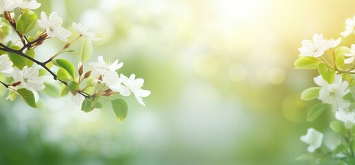 sunny spring background, hd wallpaper, in the style of soft focus lens, dark white and green, symbolic nabis, flower power, serene landscapism, award-winning - generative ai