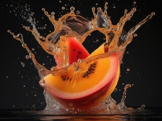 water splash fruit on a black background 