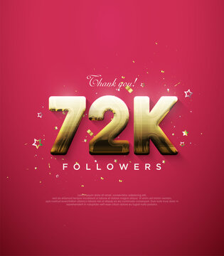 Thank you followers for 72k, with fancy gold numbers on a red background.