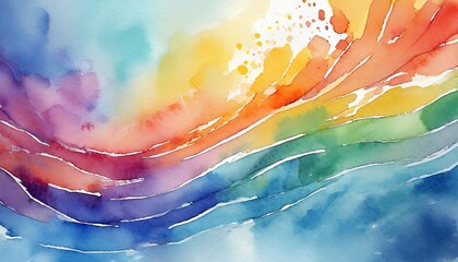 Wall Mural - Abstract watercolor background with wave rainbow.