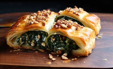 Poster - Spinach and walnut puff pastry. Generative AI.