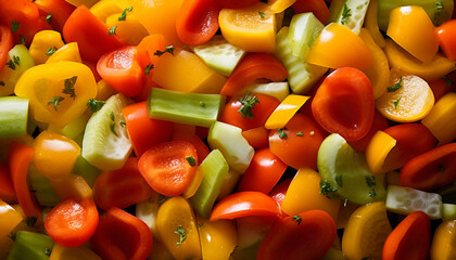 Poster - Fresh, colorful vegetarian salad with ripe tomatoes and bell peppers generated by AI