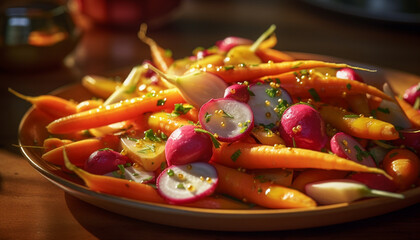 Poster - Freshness and healthy eating on a plate of vegetarian gourmet salad generated by AI