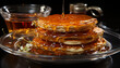 © Jeronimo Ramos - Freshly cooked pancakes stacked high with syrup and chocolate generated by AI