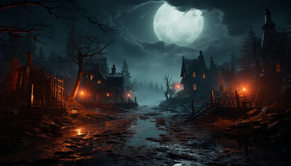 Sticker - Spooky Halloween night dark horror, moonlight mystery, evil tombstone generated by AI