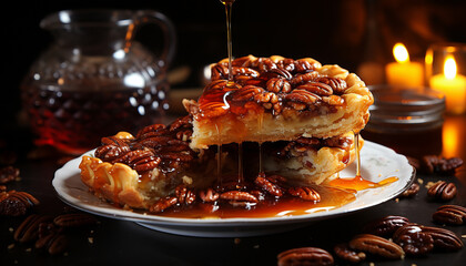 Poster - Gourmet dessert on a plate, close up of sweet chocolate generated by AI