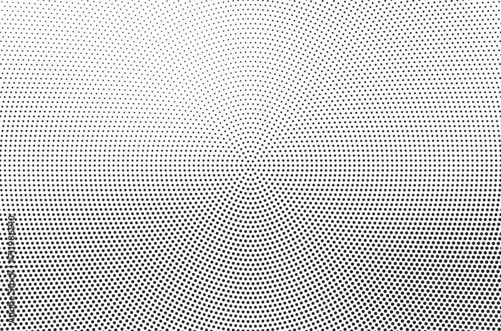 Radial halftone spotted gradient background. Dotted stains concentric ...