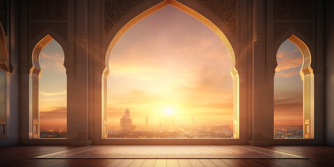 3d rendering of ramadan kareem background with mosque window