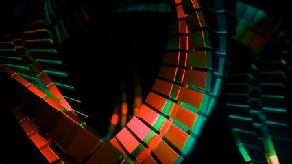 Poster - Abstract spinning metal red tiles with hypnotic effect. Design. Metal colorful chain rotating on a black background.