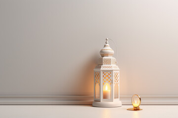 Wall Mural - Ramadan Kareem greeting card. Arabic lantern on light background.