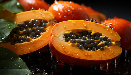 Canvas Print - Freshness of nature gourmet, slice of ripe, juicy passion fruit generated by AI