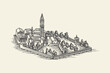 vintage style engraving old town illustration