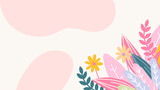 Fototapeta Paryż - Colorful colourful vector illustration spring background with flowers and leaves. Vector summer background with vegetation, flower, and leaf for poster, banner, and presentation