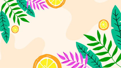 Poster - Colorful colourful vector illustrated floral spring background. Vector summer background with vegetation, flower, and leaf for poster, banner, and presentation