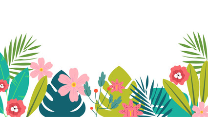 Poster - Colorful colourful vector floral hello spring concept background. Vector summer background with vegetation, flower, and leaf for poster, banner