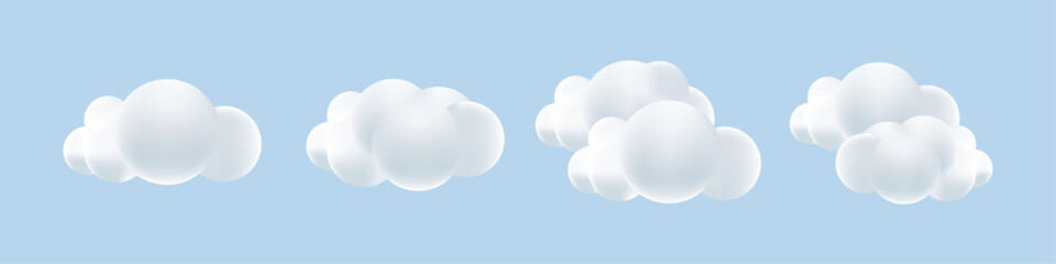 Wall Mural - white 3d clouds set and collection isolated on a blue background. soft round fluffy cartoon clouds m
