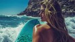 © Liaisan - Against the backdrop of the sun-drenched beach, this stunning surfer woman with her long, flowing hair embodies the spirit of freedom and adventure that the ocean holds.