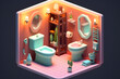 3d isometric style bathroom and toilet