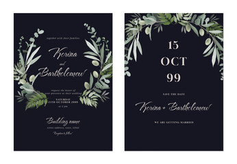 Wall Mural - Dark grey elegant foliage wedding invitation
