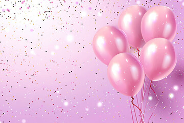 Wall Mural - Pink balloons frame with copy space for text. Happy birtday anniversary celebration concept.