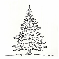 Christmas tree watercolor line sketch