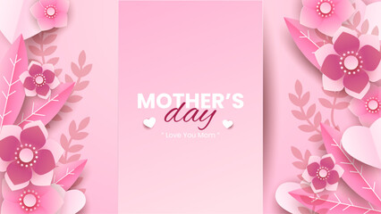 Poster - Pink red and white happy mother's day abstract background vector. Luxury minimal style. Happy mothers day event poster for greeting design template and mother's day celebration